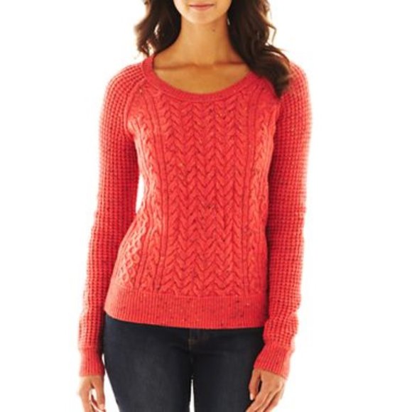 a.n.a  Bright Cayenne Tweed Cable Knit Sweater - Picture 5 of 5